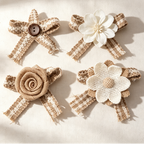 Burlap Plaid Bow Embellishment - Rustic Handmade Bow Applique for Shoes, Hats & Gift Boxes