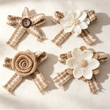 Burlap Plaid Bow Embellishment - Rustic Handmade Bow Applique for Shoes, Hats & Gift Boxes