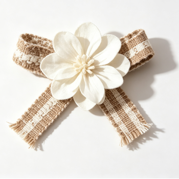 Burlap Plaid Bow Embellishment - Rustic Handmade Bow Applique for Shoes, Hats & Gift Boxes