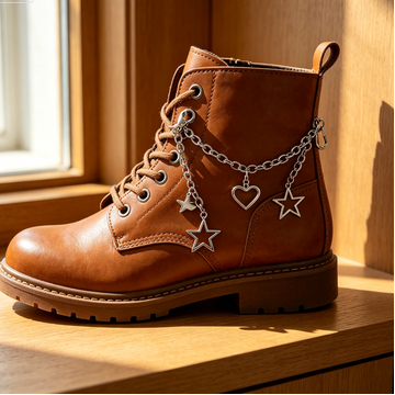 Silver Star & Heart Chain Shoe Charm - Punk Style Boot Chain for Boots & Casual Shoes
