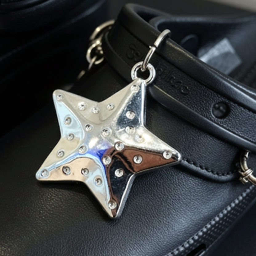 Silver Polka Dot Star Shoe Charm - Cute Star Shoe Clip for Sneakers & Casual Shoes