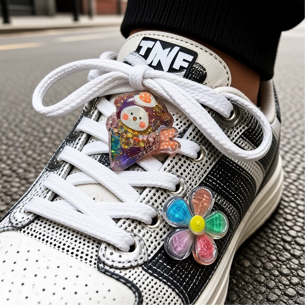 Glitter Acrylic Shoe Charms - Cute Bear, Strawberry & Flower Shoe Clips for Sneakers & Casual Shoes