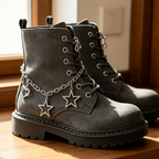 Silver Star & Heart Chain Shoe Charm - Punk Style Boot Chain for Boots & Casual Shoes