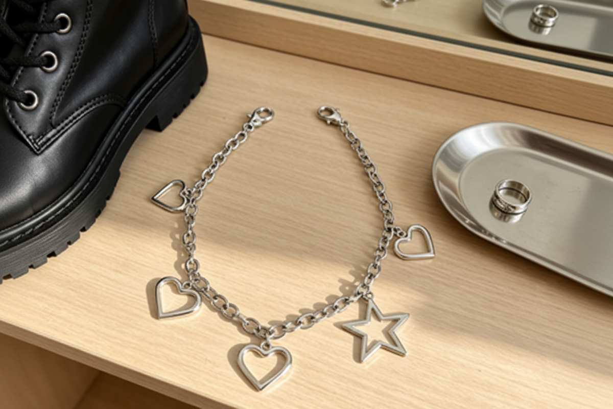 Silver Star & Heart Chain Shoe Charm - Punk Style Boot Chain for Boots & Casual Shoes