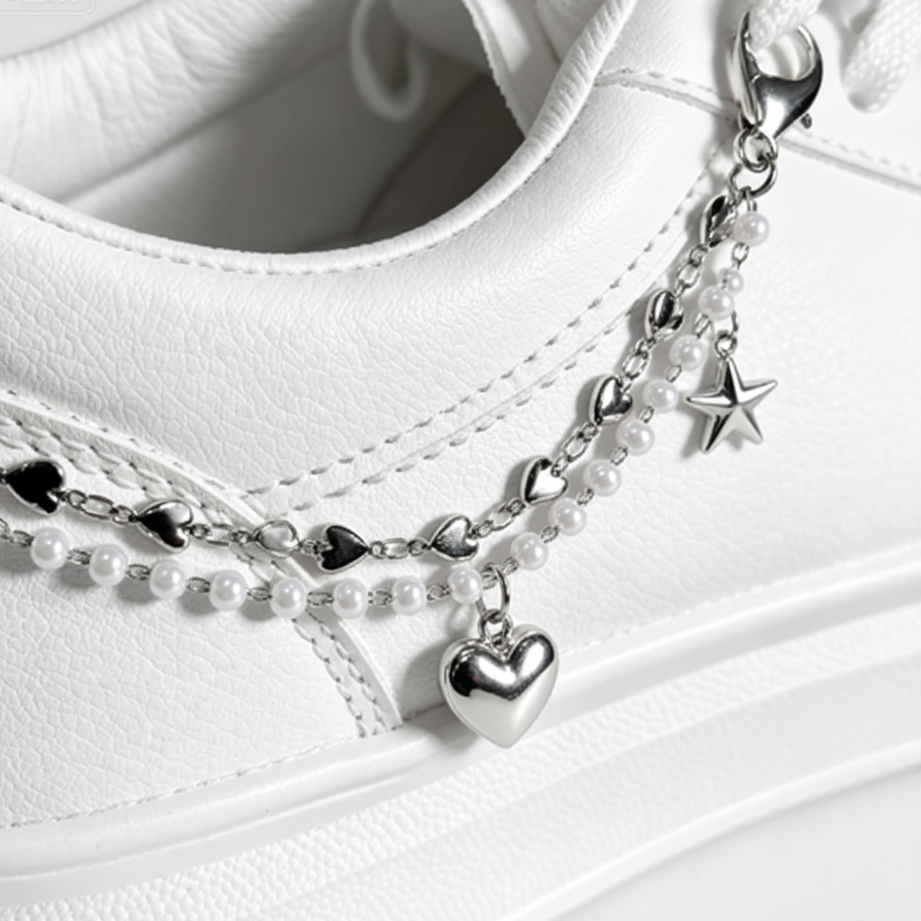 Pearl & Star Chain Shoe Charm - Punk Style Shoelace Chain for Sneakers & Casual Shoes