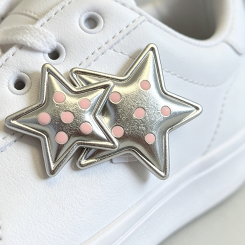 Silver Polka Dot Star Shoe Charm - Cute Star Shoe Clip for Sneakers & Casual Shoes